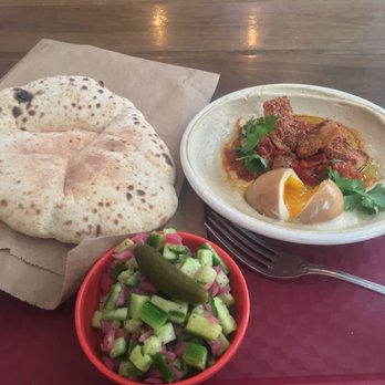 Dizengoff - Matbucha hummus with an egg - Middle Eastern Near Me - Philadelphia, Pennsylvania Dizengoff - Matbucha hummus with an egg - Middle Eastern Near Me - Philadelphia, Pennsylvania