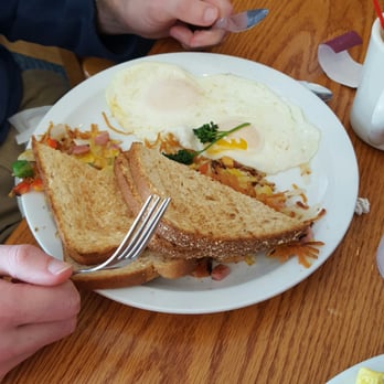 Grand Day Cafe - The Grand Day Breakfast - ham, cheese and pepper hash brown with eggs + toast. - Breakfast & Brunch Near Me - Columbus, Ohio Grand Day Cafe - The Grand Day Breakfast - ham, cheese and pepper hash brown with eggs + toast. - Breakfast & Brunch Near Me - Columbus, Ohio