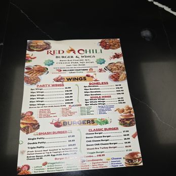 Red Chill Burger & Wings - Menu front - Burgers Near Me - College Park, Maryland