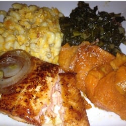 Magic Soul Food - Our Cheesy baked mac & cheese, melt in your mouth candied yams, delicious favorable collard greens and that Glazed Fresh Salmon.