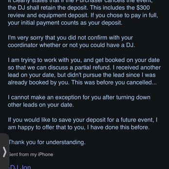 DJs In Reno - His email stating that $300 is non-refundable - DJs Near Me - Reno, Nevada
