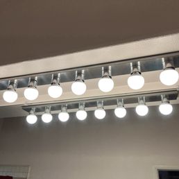 Eight new bulbs in guest bathroom - for $4! Eight new bulbs in guest bathroom - for $4!