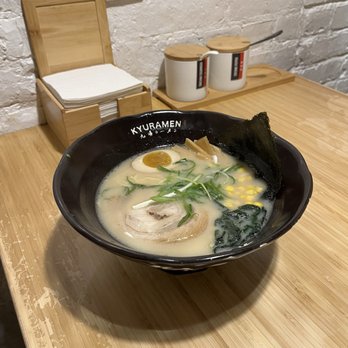 Kyuramen - Times Square - Tokyo Tonkotsu Shouyu Ramen (White Garlic) - Ramen Near Me - New York, New York Kyuramen - Times Square - Tokyo Tonkotsu Shouyu Ramen (White Garlic) - Ramen Near Me - New York, New York