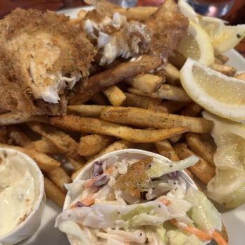 Rogue Ales Public House - Used to be juicy, plump halibut fish we paid premium for. Now it's "halibut" - but wth is this anemic, thin fish really? - American Near Me - Astoria, Oregon