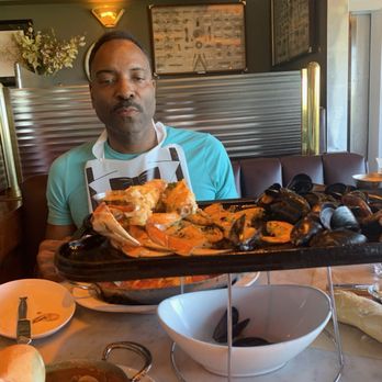 The Dead Fish - Combo Platter up top, Black Linguini with Mussels and Ciopino sauce on bottom left. - Seafood Near Me - Crockett, California The Dead Fish - Combo Platter up top, Black Linguini with Mussels and Ciopino sauce on bottom left. - Seafood Near Me - Crockett, California