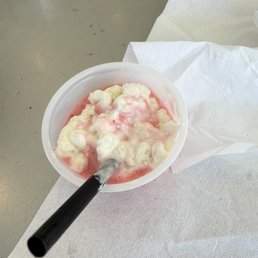 carbonated raspberry drink topped with lemon sample.