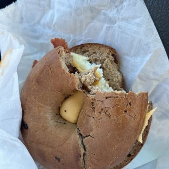 Dunkin' - Stale tasteless bagel Bacon, egg, and cheese on a cinnamon raisin bagel - Donuts Near Me - Hudson, New Hampshire Dunkin' - Stale tasteless bagel Bacon, egg, and cheese on a cinnamon raisin bagel - Donuts Near Me - Hudson, New Hampshire