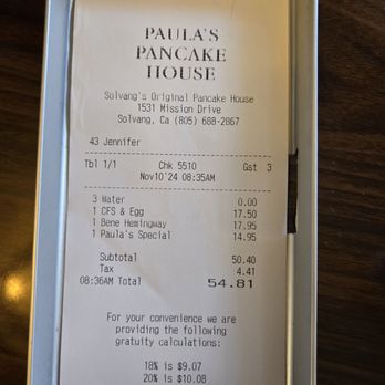 Paula's Pancake House - Receipt - Breakfast & Brunch Near Me - Solvang, California