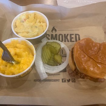 Dickey's Barbecue Pit - Chopped brisket sandwich, Mac & cheese, potato salad. - Barbeque Near Me - Gillette, Wyoming Dickey's Barbecue Pit - Chopped brisket sandwich, Mac & cheese, potato salad. - Barbeque Near Me - Gillette, Wyoming