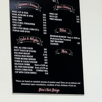 Diva's Hair Design - Price list - Hair Salons Near Me - Alsip, Illinois
