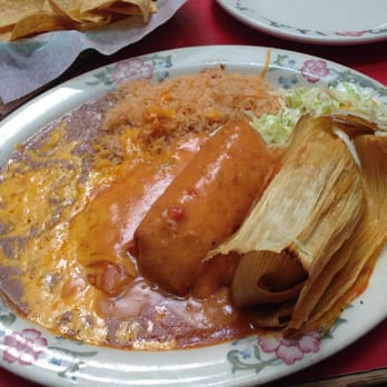 Guadalajara Aurora - Relleno, enchilada, and tamale combo plate. - Mexican Near Me - Aurora, Colorado