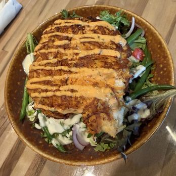 Little Moir's Sweet Fish - Sweet potato crusted tile fish over a bountiful salad - Seafood Near Me - Jupiter, Florida Little Moir's Sweet Fish - Sweet potato crusted tile fish over a bountiful salad - Seafood Near Me - Jupiter, Florida