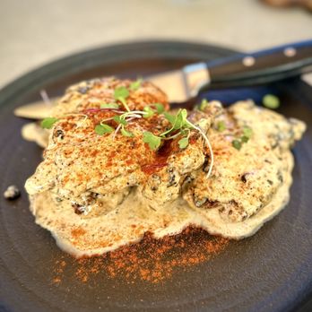 Carson Kitchen - Chicken Thighs. Great complex flavor with that Alabama style bbq sauce - New American Near Me - Las Vegas, Nevada Carson Kitchen - Chicken Thighs. Great complex flavor with that Alabama style bbq sauce - New American Near Me - Las Vegas, Nevada