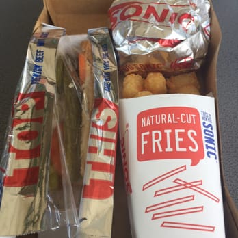 Sonic Drive-In - $5 Sonic Boom box with a Chicago dog, cheeseburger and large tater tots!!! - Fast Food Near Me - Augusta, Georgia Sonic Drive-In - $5 Sonic Boom box with a Chicago dog, cheeseburger and large tater tots!!! - Fast Food Near Me - Augusta, Georgia