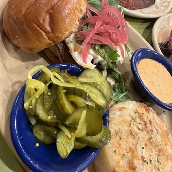 Snooze, an A.M. Eatery - Double bacon with hash and pickles - Breakfast & Brunch Near Me - Orange, California Snooze, an A.M. Eatery - Double bacon with hash and pickles - Breakfast & Brunch Near Me - Orange, California