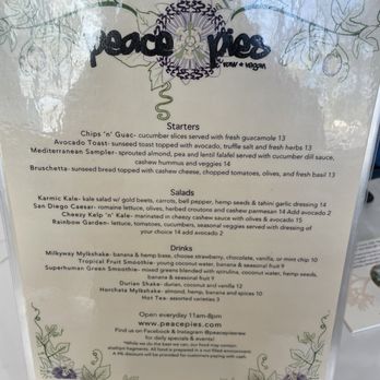 Peace Pies - Menu 5/2024 - Vegan Near Me - Encinitas, California Peace Pies - Menu 5/2024 - Vegan Near Me - Encinitas, California