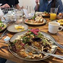 Mole crepes, Poblano crepes, chilaquiles, senior egg muffin
