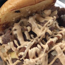 P&B Smashburgers - Double bacon burger with grilled onions and lots of added special sauce
