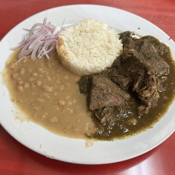 Costa Verde - Seco de Res Combinado (slow roasted beef stew with rice and beans) - Peruvian Near Me - Norcross, Georgia