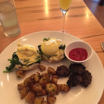 Rennick Meat Market - Crab and spinach Benedict with a side of blueberry maple sausage. - Steakhouses Near Me - Ashtabula, Ohio Rennick Meat Market - Crab and spinach Benedict with a side of blueberry maple sausage. - Steakhouses Near Me - Ashtabula, Ohio