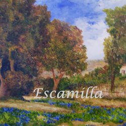 Escamilla Fine Art Gallery - Original Oil, 16" x 20", B"Bluebonnets Along the Path"