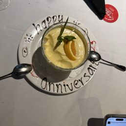Delicious dessert from the staff. Celebrating our 21st wedding anniversary. This was amazing.