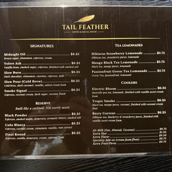 Cock'D Firearms - The menu for Tail Feather coffee - Guns & Ammo Near Me - Minneola, Florida Cock'D Firearms - The menu for Tail Feather coffee - Guns & Ammo Near Me - Minneola, Florida
