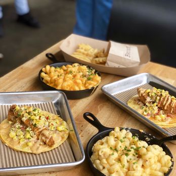 Bruxie - Angry Mac & Cheese with Sauce and without (Regular Size), Southern Fried Chicken Taco and Waffle Fries - Sandwiches Near Me - Orange, California