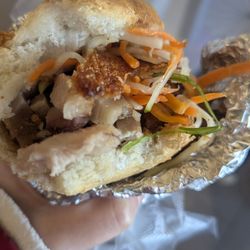 Crispy skin pork sandwich banh mi