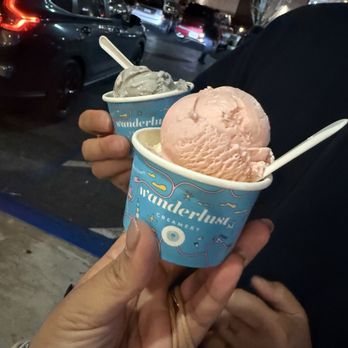 Wanderlust Creamery - Front and center: Sakura Crunch and Hokey Pokey In the back: Black Sesame Cookies & Cream Prepacked and Vietnamese Rocky Road Prepacked - Ice Cream & Frozen Yogurt Near Me - Los Angeles, California Wanderlust Creamery - Front and center: Sakura Crunch and Hokey Pokey In the back: Black Sesame Cookies & Cream Prepacked and Vietnamese Rocky Road Prepacked - Ice Cream & Frozen Yogurt Near Me - Los Angeles, California