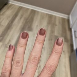 Irvine Nails - Initial nail color. Misshapen nail on index finger.