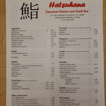 Hatsuhana Express - Kitchen menu pg 1, updated July 2019 - Sushi Bars Near Me - Bolivar, Tennessee Hatsuhana Express - Kitchen menu pg 1, updated July 2019 - Sushi Bars Near Me - Bolivar, Tennessee