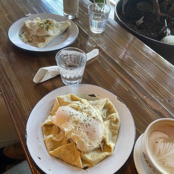 PRESS Coffee Crêpes Cocktails - Country Hash and salted honey lavender latte (front) and Southwest by South by Southwest (rear) - Creperies Near Me - Graham, North Carolina PRESS Coffee Crêpes Cocktails - Country Hash and salted honey lavender latte (front) and Southwest by South by Southwest (rear) - Creperies Near Me - Graham, North Carolina