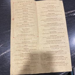 Drink menu Drink menu