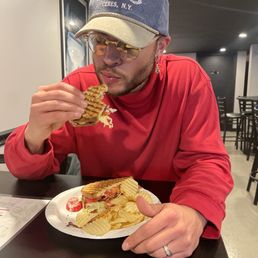 enjoying a draft and classic BLT.