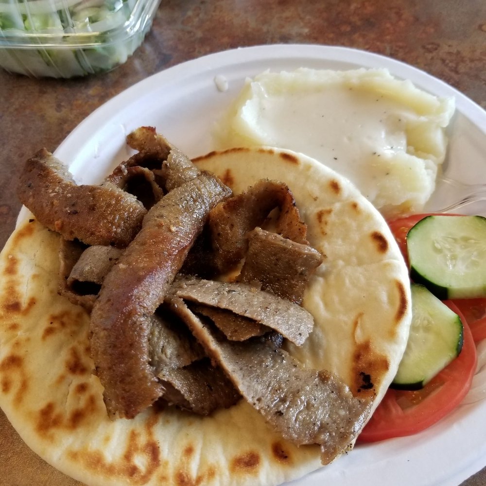Tex's Star Grill - Gyro with side salad and mashed potatoes and gravy! - Burgers Near Me - Watauga, Texas