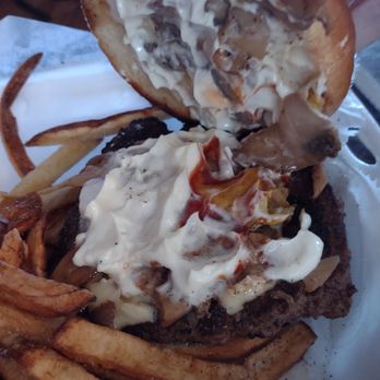 Cottageville Good Eats - Mushroom and Swiss burgers with fries - Burgers Near Me - Cottageville, South Carolina