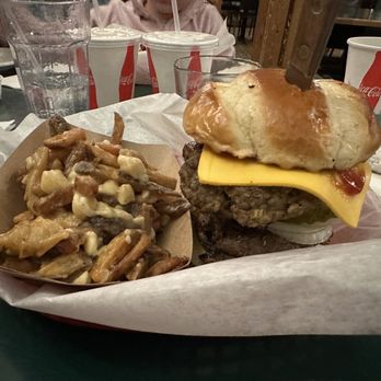 The Antler's - Bunyan Burger with poutine fries. Burger patties are much too thick for my liking. - Steakhouses Near Me - Sault Sainte Marie, Michigan The Antler's - Bunyan Burger with poutine fries. Burger patties are much too thick for my liking. - Steakhouses Near Me - Sault Sainte Marie, Michigan