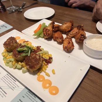 Oar & Iron - Crab cakes were good but tiny. "JUMBO" wings in menu. These things were tiny even my MIL laughed - Seafood Near Me - Naples, Florida