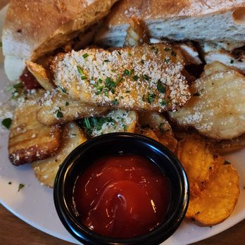 The Vault Restaurant - Chicken Caprese Sandwich with house fries. - Cocktail Bars Near Me - Bakersfield, California The Vault Restaurant - Chicken Caprese Sandwich with house fries. - Cocktail Bars Near Me - Bakersfield, California