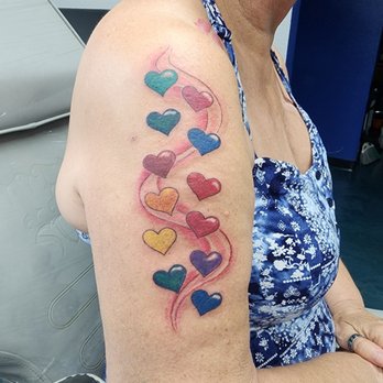 Chong's Tattoo Studio - My latest , hearts on my sleeve for my 12 grandkids on their birthstone colors - Tattoo Near Me - El Cajon, California