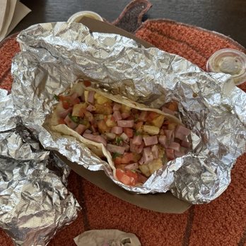The Flame Tacos - Egg, Ham and Potato Breakfast Taco with Side of Pico de Gallo - Tacos Near Me - Seabrook, Texas The Flame Tacos - Egg, Ham and Potato Breakfast Taco with Side of Pico de Gallo - Tacos Near Me - Seabrook, Texas