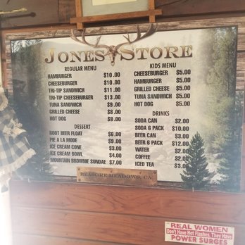 Jones Store - Menu as of August 4th, 2019. - Campgrounds Near Me - Sierra National Forest, California Jones Store - Menu as of August 4th, 2019. - Campgrounds Near Me - Sierra National Forest, California