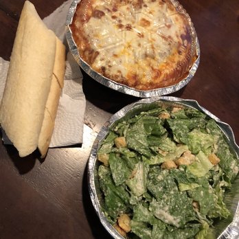 Alfredo's Pizza & Pasta - Lasagna with meat sauce (comes with bread); side Caesar salad - Pizza Near Me - Dallas, Texas