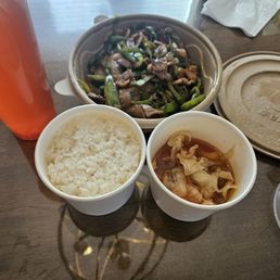 Sauteed Pork Belly W Green Pepper W. White Rice + House Pickled Cabbage