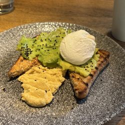 Dun Cow - Avocado toast with an egg and hummus. Very nice!