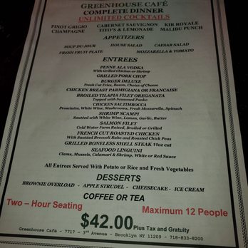 Greenhouse Cafe - Dinner Set Menu - New American Near Me - Brooklyn, New York