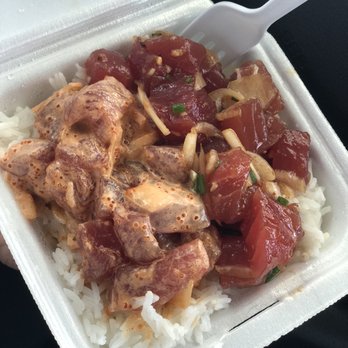 Ono Seafood - Regular combo, spicy ahi/wasabi ahi on white rice - Seafood Near Me - Honolulu, Hawaii Ono Seafood - Regular combo, spicy ahi/wasabi ahi on white rice - Seafood Near Me - Honolulu, Hawaii