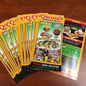 First Impression Concepts - Thank you Osuna's Mexican Grill for your business.
Product: Trifold/Menus To Go Full Color 2 sided. More Info: (909) 217-7144 - Graphic Design Near Me - Rancho Cucamonga, California First Impression Concepts - Thank you Osuna's Mexican Grill for your business.
Product: Trifold/Menus To Go Full Color 2 sided. More Info: (909) 217-7144 - Graphic Design Near Me - Rancho Cucamonga, California