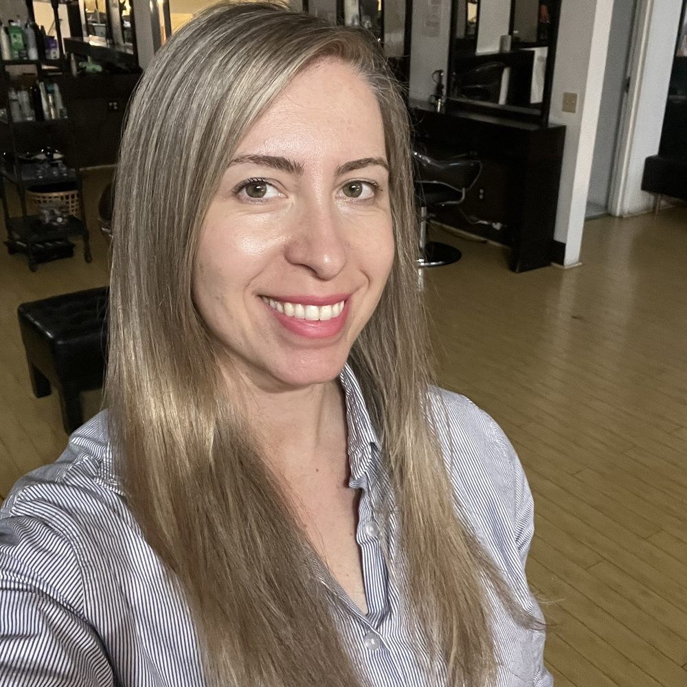My hair done with highlights at Bokaos Aveda